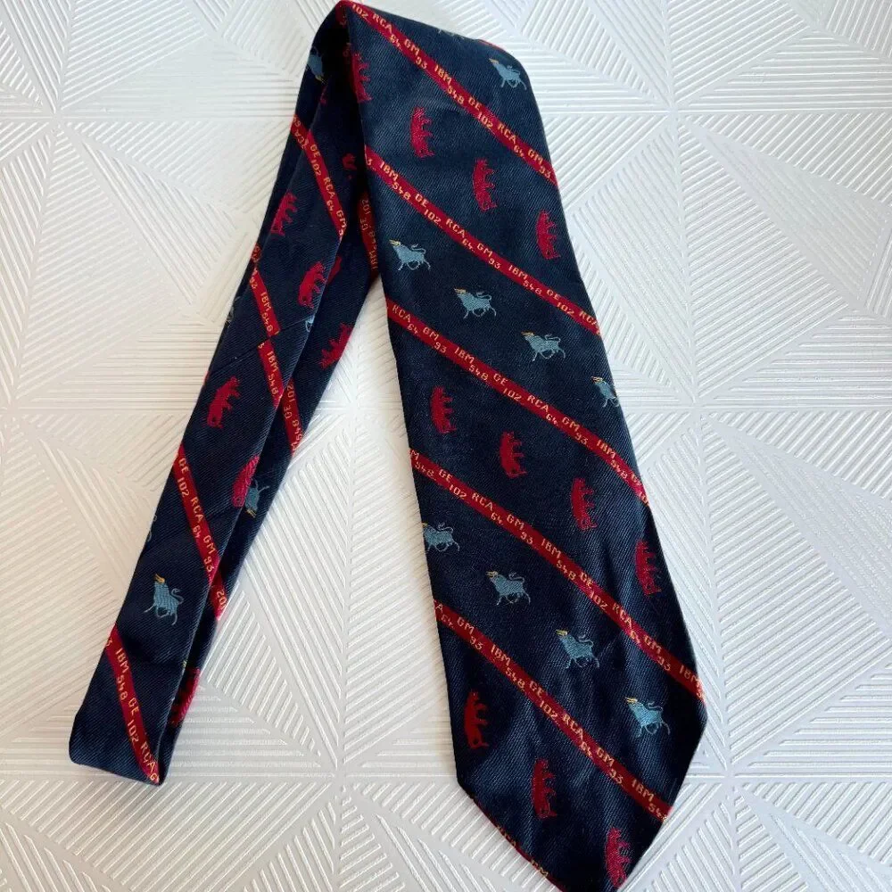 Vintage Stock Market Silk Novelty Tie Bears Bulls London Motif USA
